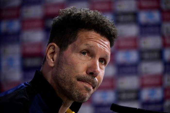 Atletico Madrid's coach Diego Simeone looks on during a press conference at Atletico de Madrid's sport city in Majadahonda on April 7, 2017
