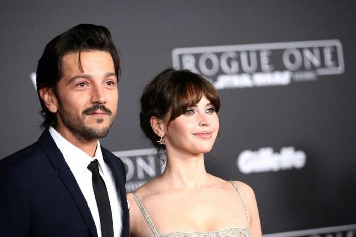 Diego Luna and Felicity Jones attend the world premiere of Lucasfilm's 'Rogue One: A Star Wars Story', in Hollywood, on December 10, 2016