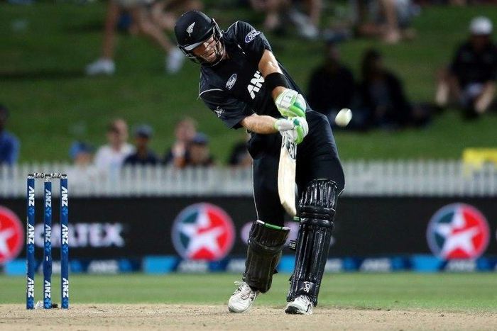 New Zealand's Martin Guptill hits out during the fourth one-day international against South Africa in Hamilton on March 1, 2017