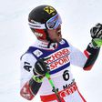 Austria's Marcel Hirscher shows his delight in the finish area after the second run of the men's giant slalom race at the 2017 FIS Alpine World Ski Championships in St Moritz on February 17, 2017