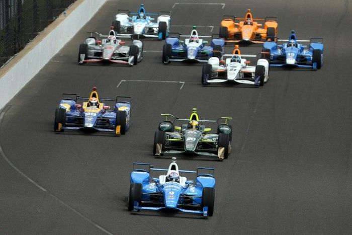 Scott Dixon of New Zealand, leads the field during during the 101st Indianapolis 500 on May 28, 2017