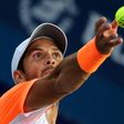 Fernando Verdasco serves against Robin Haase in the semi-finals of the Dubai Tennis Championships on March 3, 2017.
