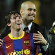 Pep Guardiola (back) served as Lionel Messi's coach at Barcelona from 2008-12
