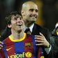 Pep Guardiola (back) served as Lionel Messi's coach at Barcelona from 2008-12