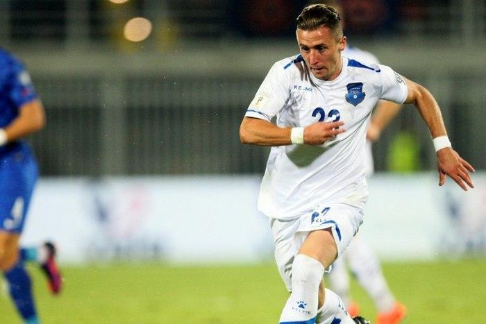 Kosovo's Bernard Berisha in action against Croatia during a World Cup qualifying match in Shkoder, on October 6, 2016