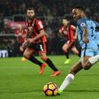 Manchester City's English midfielder Raheem Sterling crosses the ball during the English Premier League football match between Bournemouth and Manchester City at the Vitality Stadium in Bournemouth, southern England on February 13, 2017