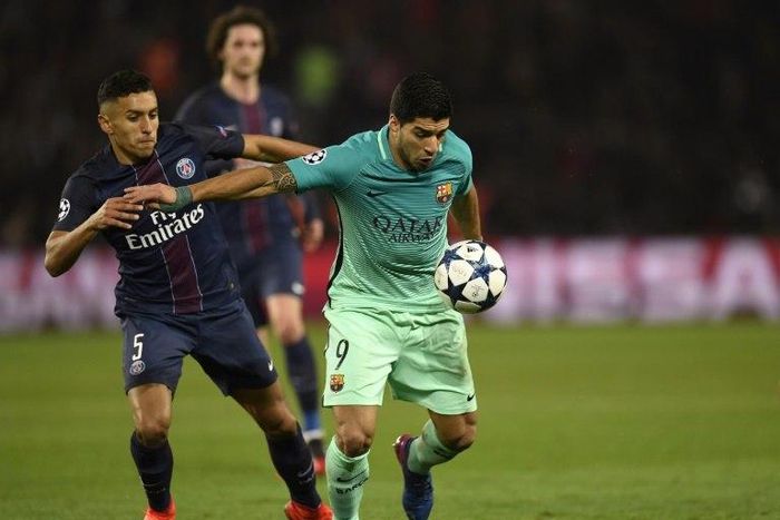 Barcelona forward Luis Suarez (right) in action during the Champions League match against Paris Saint-Germain on February 14, 2017