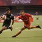 New Zealand (in black) and Canada compete during the HSBC Canada Sevens Vancouver tournament, at BC Place Stadium, on March 11, 2017
