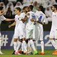 Al Hilal's players celebrate during an AFC Champions League match against Qatar's Al Rayyan in Doha on May 8, 2017