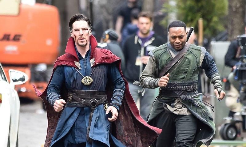 Benedict Cumberbatch and Chiwetel Ejiofor on set of "Doctor Strange"