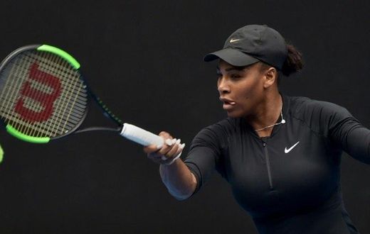 Serena Williams hits a return during a practice session ahead of the 2017 Australian Open, in Melbourne, on January 14