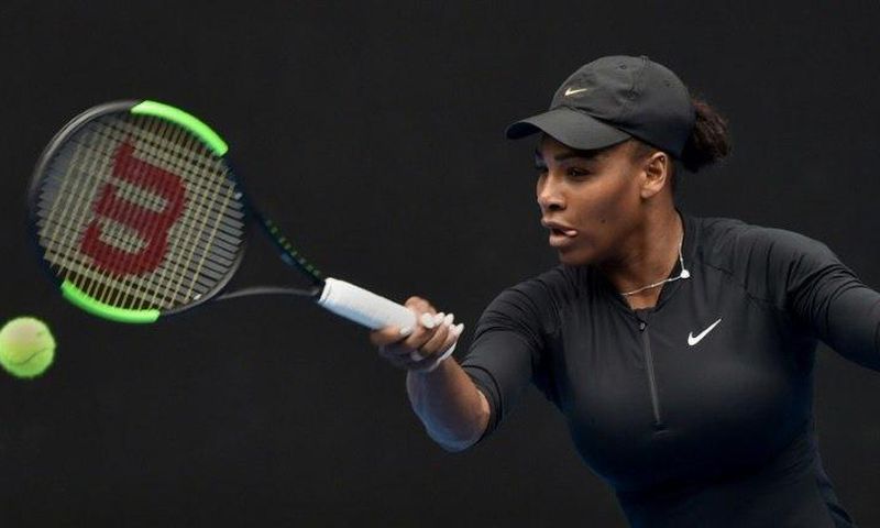 Serena Williams hits a return during a practice session ahead of the 2017 Australian Open, in Melbourne, on January 14
