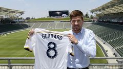 Steven Gerrard with his shirt after joining Los Angeles Galaxy last year