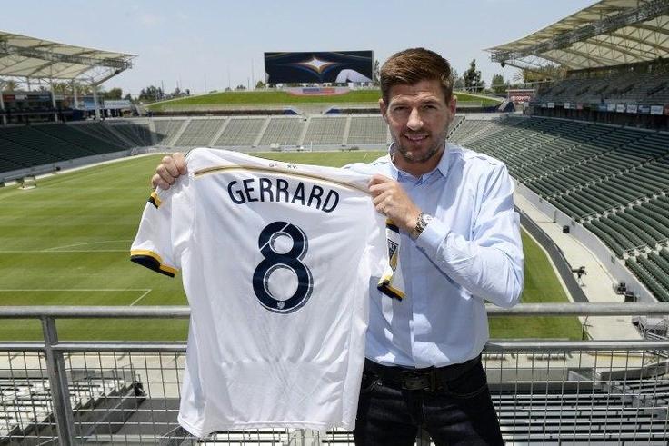 Steven Gerrard with his shirt after joining Los Angeles Galaxy last year