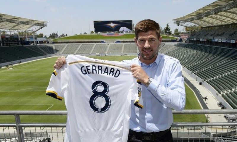 Steven Gerrard with his shirt after joining Los Angeles Galaxy last year