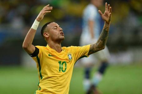 Brazil's Neymar celebrates after defeating Argentina 3-0 in their 2018 FIFA World Cup qualifier football match in Belo Horizonte, Brazil, on November 10, 2016