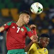 Morocco's forward Youssef En-Nesyri (L) heads the ball during their Africa Cup of Nations match against Togo in Oyem on January 20, 2017