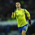Everton's Kevin Mirallas celebrates after scoring a goal during their English Premier League match against Leicester City, at King Power Stadium in Leicester, on December 26, 2016