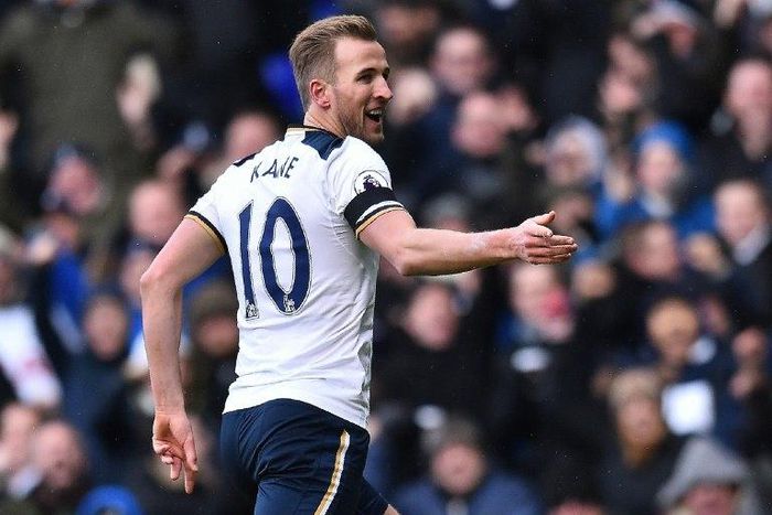 Tottenham Hotspur striker Harry Kane celebrates a goal against West Bromwich Albion at White Hart Lane in London on January 14, 2017