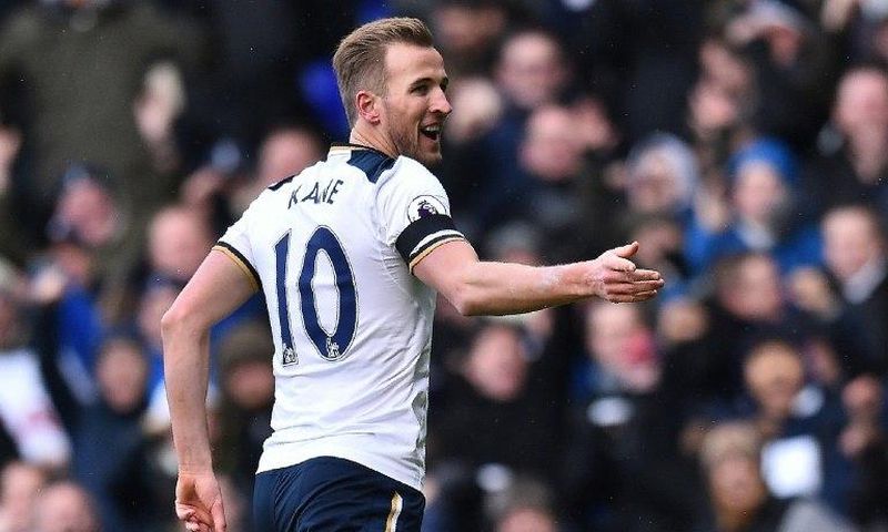 Tottenham Hotspur striker Harry Kane celebrates a goal against West Bromwich Albion at White Hart Lane in London on January 14, 2017