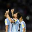Argentina's Lionel Messi celebrates after scoring against Chile during their 2018 FIFA World Cup qualifier, at the Monumental stadium in Buenos Aires, on March 23, 2017