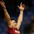 Genoa's forward Giovanni Simeone celebrates at the end the football match Genoa vs Juventus on November 27, 2016