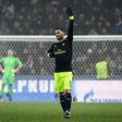 Arsenal's forward Lucas Perez (R) celebrates his third goal during the UEFA Champions league Group A football match between FC Basel 1893 and Arsenal FC on December 6, 2016 at the St Jakob Park stadium in Basel