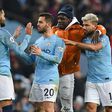 Manchester City's stars celebrate their vital victory over Liverpool