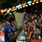 Paul Pogba kisses the Europa League trophy after Manchester United won their final against Ajax Amsterdam on May 24, 2017 at the Friends Arena in Solna outside Stockholm