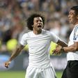 Real Madrid's Marcelo (L) and Carlos Henrique Casemiro will play in next month's highly-anticipated World Cup qualifying clash between old foes Brazil and Argentina
