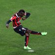 Nice's forward Mario Balotelli shoots a penalty kick to score a goal against Bordeaux on April 2, 2017
