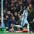 Manchester City's Ilkay Gundogan celebrates scoring his team's third goal during the match against Barcelona in Manchester on November 1, 2016