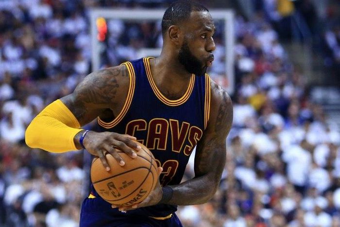 Lebron James of the Cleveland Cavaliers dribbles the ball in the first half of Game Four of the Eastern Conference Semifinals against the Toronto Raptors during the 2017 NBA Playoffs May 7, 2017