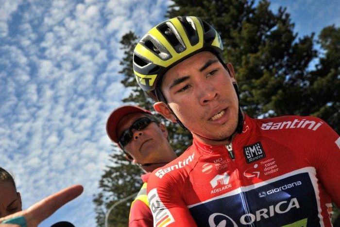 Australia's Caleb Ewan (R) from team Orica, seen after his victory in stage three of the Tour Down Under cycling race, from Glenelg to Victor Harbour near Adelaide, on January 19, 2017