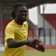 Togo's national football team player Emmanuel Adebayor (L) is pictured during a training session on January 18, 2017 in Btam, as part of the 2017 Africa Cup of Nations football tournament in Gabon