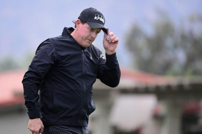 Phil Mickelson reacts to his par putt on the second hole during the first round of the Career Builder Challenge in Partnership with The Clinton Foundation at La Quinta Country Club on January 19, 2017 in La Quinta, California