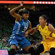 Rebekkah Brunson (R) of the Minnesota Lynx guards against Candace Parker of the Los Angeles Sparks during Game Five of the 2016 WNBA Finals, on October 20