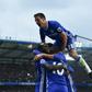Chelsea's Cesar Azpilicueta (up) celebrates with teammates after Eden Hazard scores a goal during their English Premier League match against Manchester United, at Stamford Bridge in London, on October 23, 2016