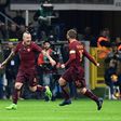 AS Roma's midfielder Radja Nainggolan celebrates after scoring a goal on February 26, 2017