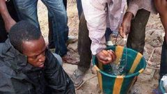 The lucky baby being cleaned up