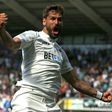 Swansea City's striker Fernando Llorente celebrates after scoring against West Bromwich Albion at the Liberty Stadium in Swansea, south Wales on May 21, 2017