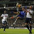 Chelsea's striker Diego Costa (2nd L) attempts a bicycle kick during the English Premier League football match against Tottenham Hotspur at White Hart Lane in London, on January 4, 2017