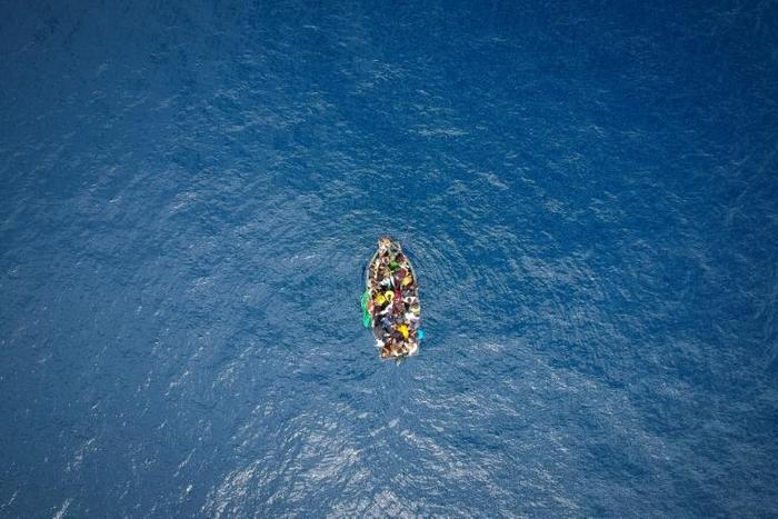 A boat carrying migrants stranded in the Strait of Gibraltar in September 2018