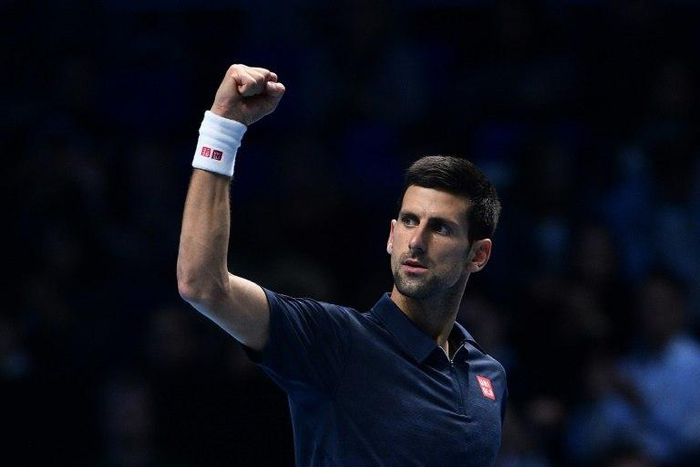 Serbia's Novak Djokovic celebrates beating Japan's Kei Nishikori during their men's semi-final singles match on day seven of the ATP World Tour Finals tennis tournament in London on November 19, 2016