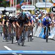 Australia's Caleb Ewan (R) of Orica-Scott team finishes ahead of Team Sky's Dutch cyclist Danny Van Poppel (front L) in the first stage of the Tour Down Under, from Adelaide to Tanunda, on January 17, 2017