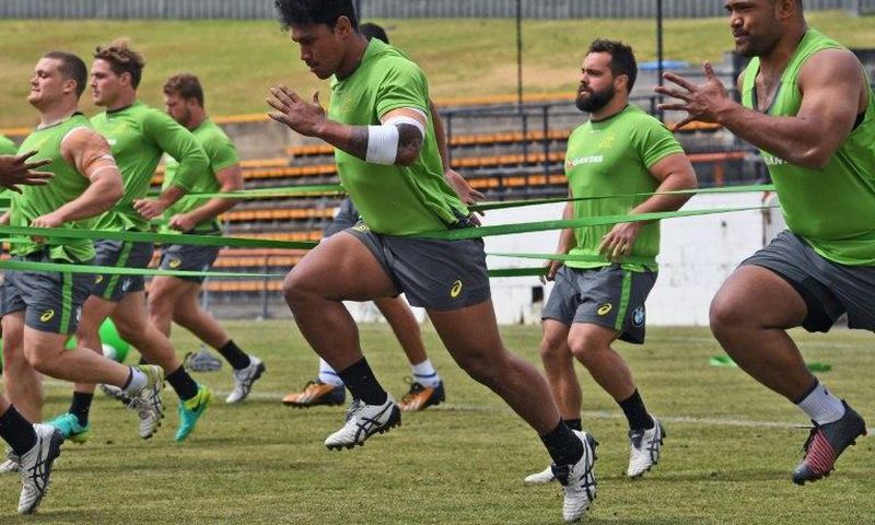 Australian Wallabies' rugby players attend a training session in Sydney, in October 2016