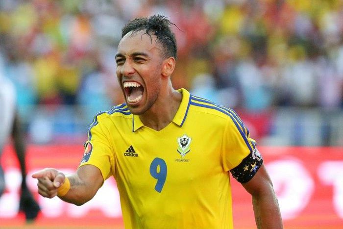 Gabon's Pierre-Emerick Aubameyang celebrates after scoring a goal during their 2017 Africa Cup of Nations Group A match against Guinea-Bissau, at the Stade de l'Amitie Sino-Gabonaise in Libreville, on January 14, 2017