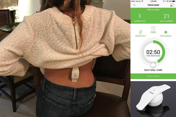 Lady tries waist trainer to ease spine pain.