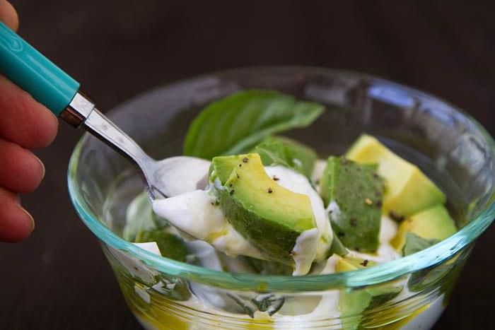 Avocado and Basil Greek yoghurt parfait