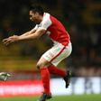 Monaco's Radamel Falcao (R) celebrates after scoring a goal against Dijon on April 15, 2017 at the Louis II Stadium in Monaco
